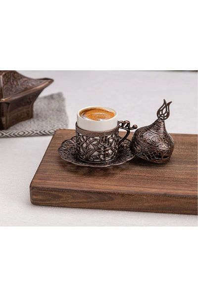 AiroBazar Coffee Presentation Set for 2 People Copper Coffee Cup Set Turkish Coffee Cup