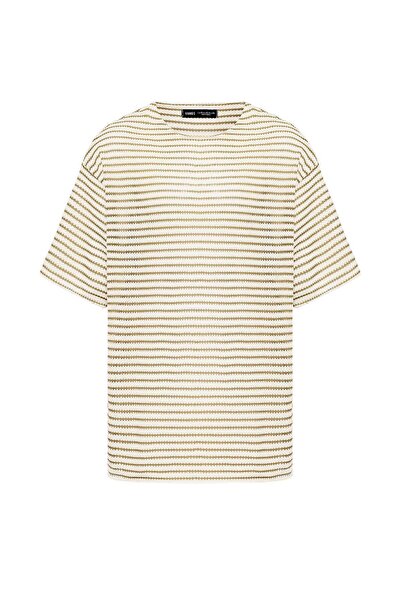 VAMOSCLO Ριγέ Oversize Πλεκτό T-Shirt Χακί