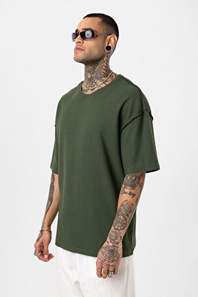 VAMOSCLO Πίσω κείμενο με τύπωμα oversized Πλεκτό μπλουζάκι Χακί