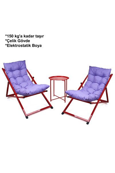 HUNDEMİR Minderli - İmza Serisi Pimty Şezlong Seti Katlanır İkili Set - 2 Şez...