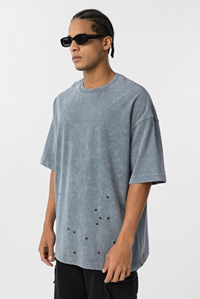 VAMOSCLO Μπλουζάκι oversized με μεταλλική λεπτομέρεια που πλένεται, ανοιχτό καπνιστό