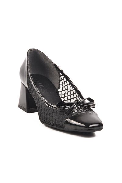 AYAKMOD Black Patent Leather Textile Women's Evening Dress Shoes 250230 Z