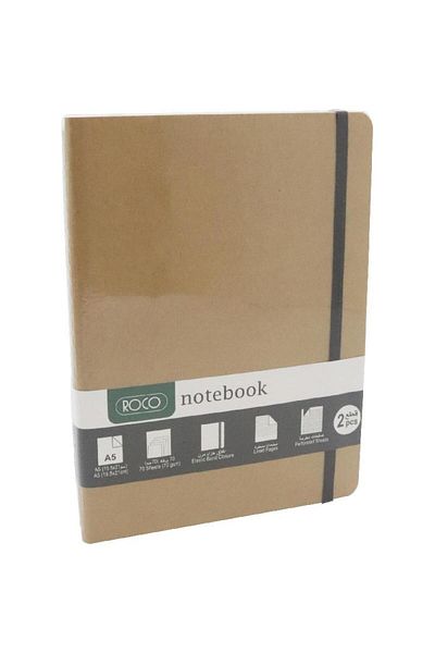Roco Solid Notebook – A5, 140 Pages (70 Sheets), Lined, Elastic Band, Black/Blue