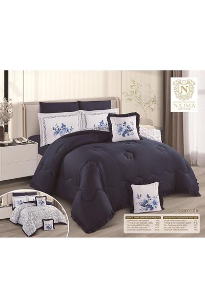 NAJAH Plain double-sided double bed sheet, 5 pieces, 120 x 200 cm bed, 180 x 230 cm quilt