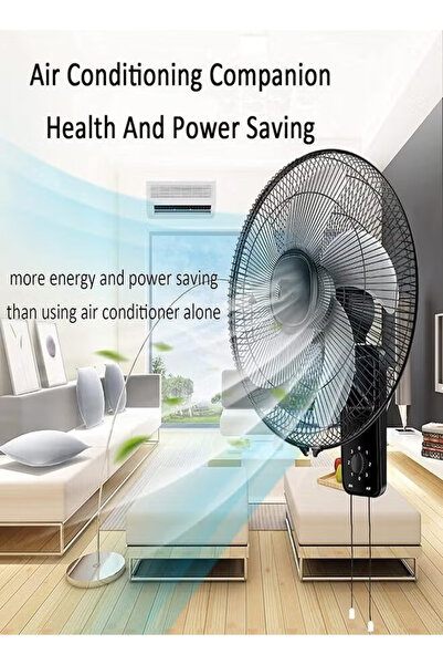 Denx 16 Inch Wall Fan High Performance Fan with 3 Speed ​​Controls, 5 Leaf Blades and 2 Pull Cord black