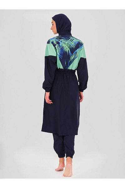 ALFASA Bone Zippered Oversize Long Hijab Swimsuit - Navy Blue -