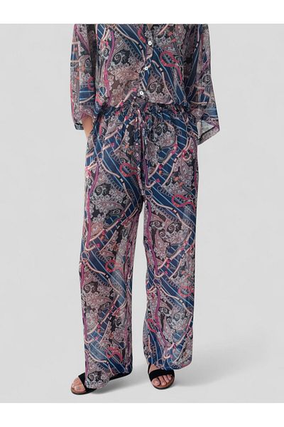 Retrobird Design Shorts Lined Chiffon Trousers Women Plum