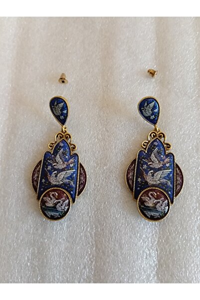 Butik Tülin أقراط معدنية ذهبية أصلية متعددة الألوان على شكل طائر الحمام والبط...