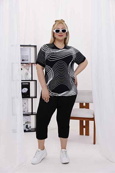 Siyezen Plus Size V-Neck Cotton Lycra Pocket Capri Suit