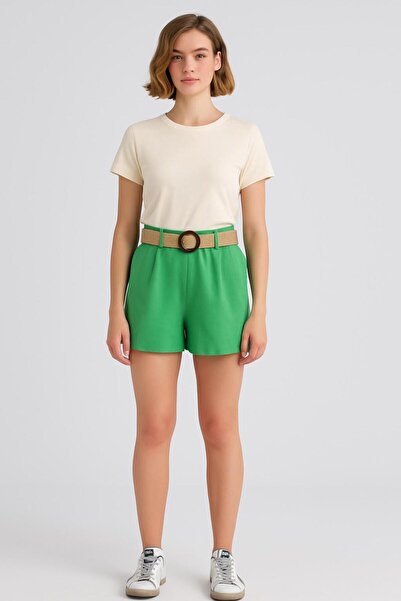 İNparla Hasır Kemerli Şort Fıstık Yeşil