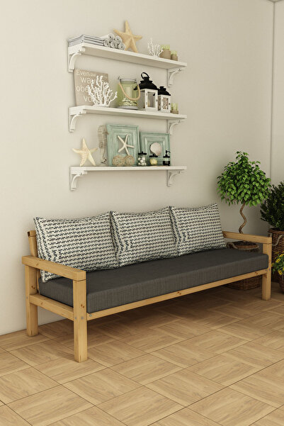 woodwork antalya Rustik Üçlü Ahşap Kanepe Natural Renk