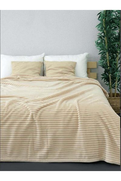 YÜNTEKS Aksu İpeksoft Ribbed Double Blanket, Cream