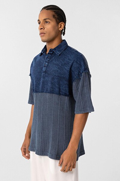 VAMOSCLO Πλενόμενο μπλουζάκι με λαιμόκοψη oversized Indigo