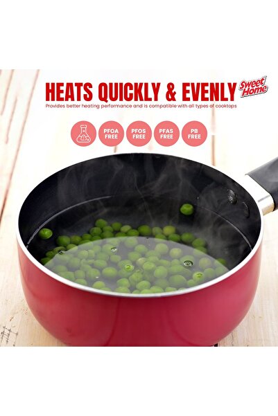 Sweet Home Non-Stick 3 pcs Cookware Set with Frypan and Sauce Pan - Heat-Resistant Handle, Laddle Included