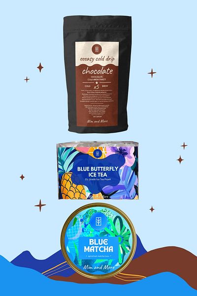 Mim and More Blue Chill Pack - Chocolate Easy Cold Drip, Blue Butterfly Ice Tea Pack, Blue Matcha 3-Pack Summer Pack