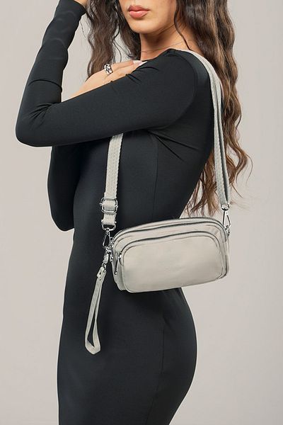 Getcho Herpre Light Gray Women's Crossbody Bag Small Size Double Zipper Lightweight Sports Model for Daily Use