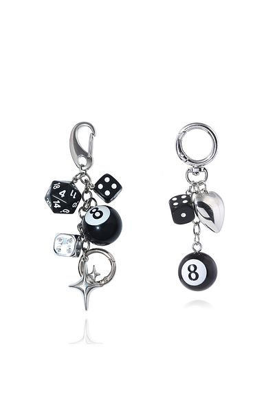 Miniso 2pcs Hiphop Black Dice Billiards Keychain Y2K Black Dice No. 8 Starburst Pendant Bag Charms Hangings