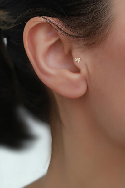 Bayar Gold 14 Ayar Altın Taşlı Kelebek Tragus Piercing