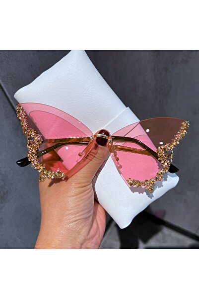 Choice pink Luxury Diamond Butterfly Sunglasses Women Brand Y2K Vintage Rimle...