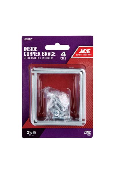 ACE 4-Piece Zinc Finish Inside L Corner Brace Silver 2.5 x 5/8inch