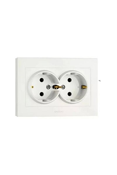 LiderGlobal White double grounded socket framed mina - compatible frame for socket and switch