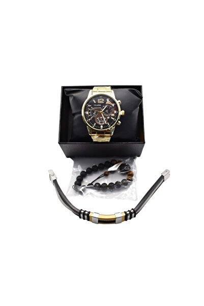 OEM Ceas elegant bărbătesc din oțel inoxidabil cu două brățări, auriu