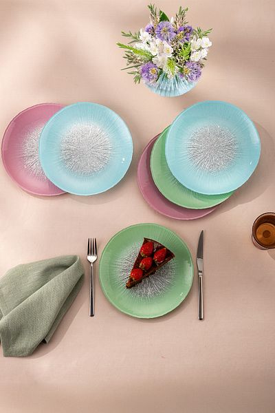 Emsan Pastel Glass Cake Set for 6 People 21 cm