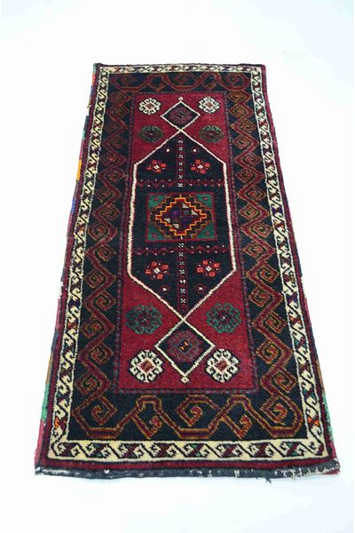 Handmade Vintage Sivas Kangal Handwoven Burgundy and Black Color Wool Pillow 56X118 cm (0.66 m²)