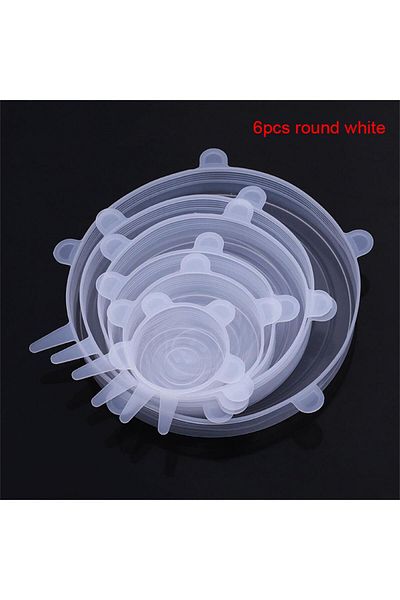 Choice 6pcs round white 6/12Pcs/Lot Silicone Stretch Lids Universal Taper Pot Bowl Food Wrap Sealed Cover f