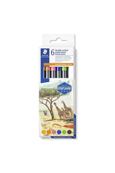 Staedtler Set de 6 markere duble pentru acuarelă cu vârf pensulă, Staedtler, culori asortate 3001-C6 Mix 3