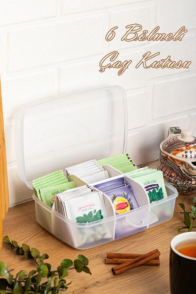 Porsima 1178 6 Compartment Tea Box with Lid-Multi-Purpose Jewelry Accessories Organizer Sachet Herbal Tea Storage Container