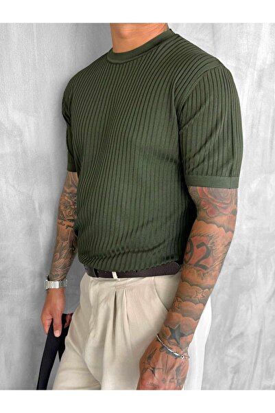 ablukaonline Ανδρικό μπλουζάκι με λεπτή εφαρμογή Χακί Πράσινο