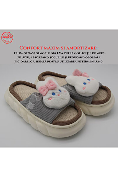 Generic Cloud Kitty Anti-Slip Pillow Slipper with Very Light Foam Edge and Sole, Gray, 40-41