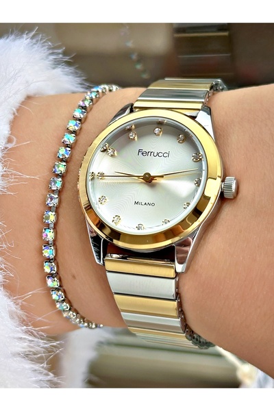 Ferrucci FERRUCCİ RAKAMLARI TAŞLI GOLD GÜMÜŞ METAL KADIN KOL SAATİ
