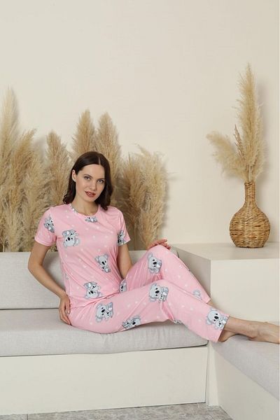 gold label Women's Patterned Crew Neck Buttonless Bamboo Summer Short Sleeve Pajama Set-Slim Fit