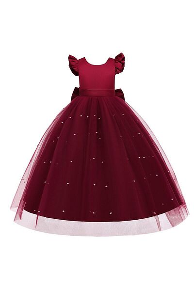 NSMLİFE Girls' Long Pearl Dress Birthday Graduation Dress Prom Dress