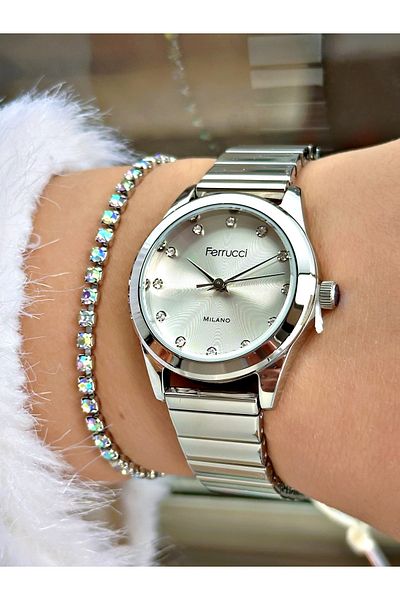 Ferrucci Ferrucci̇ Numbers Stone Silver Metal Women's Watch