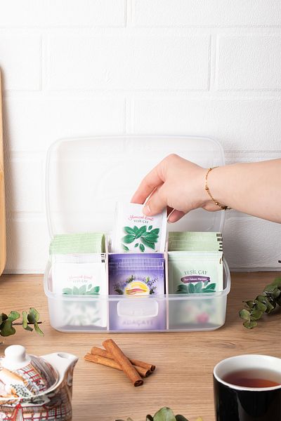 Porsima 1178 6 Compartment Tea Box with Lid-Multi-Purpose Jewelry Accessories Organizer Sachet Herbal Tea Storage Container