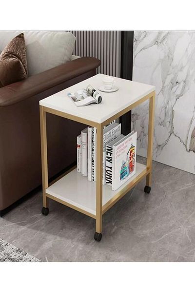 Generic Nesting Coffee Table With Metal Frame, White/Natural Wood, Living Room
