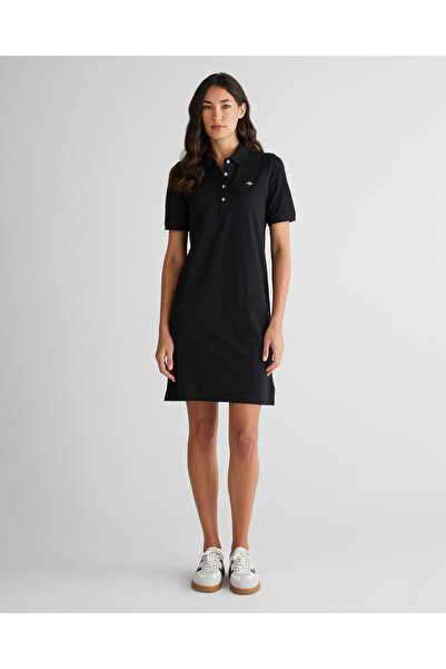 Gant Kadın Siyah Regular Fit Polo Yaka Elbise