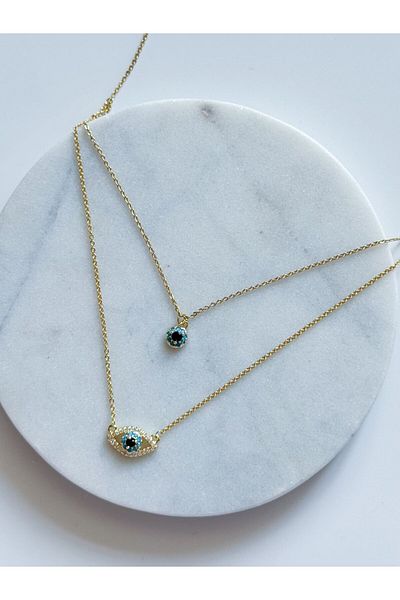 CHARMLUCKY Steel Evil-Eye 2-Piece Necklace