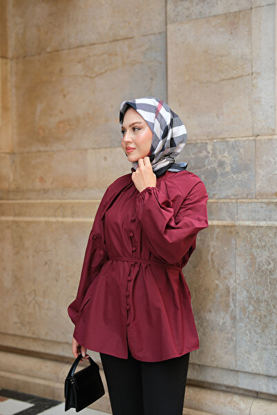 LOCCO Γυναικείο πουκάμισο με λεπτομέρεια με κουμπιά Brit Claret Red