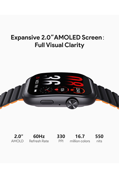 AUKEY Smartwatch 2.0-inch, HD AMOLED display, Magnetic , IP67 Waterproof, 15 Days