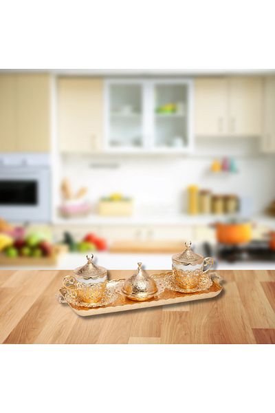 AiroBazar Crescent Dome Espresso Coffee Cup Set for 2 People with Turkish Delight Bowl and Tray Presentation