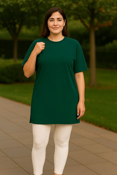 Birol Triko Women's Summer Short Sleeve Slit Emerald Green Color Tunic