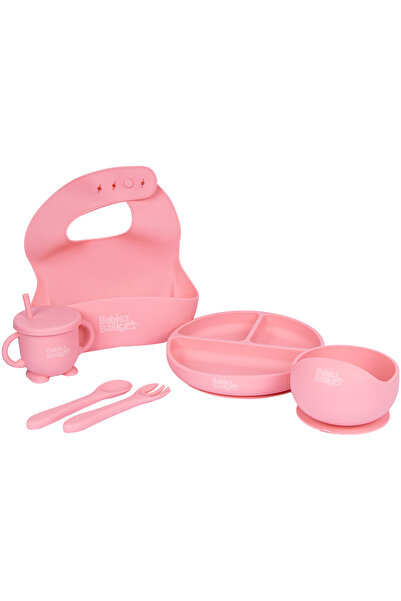 Babies Basic مجموعة تغذية الأطفال الأساسية، 6 قطع، طبق سيليكون، وعاء، مريلة، ...