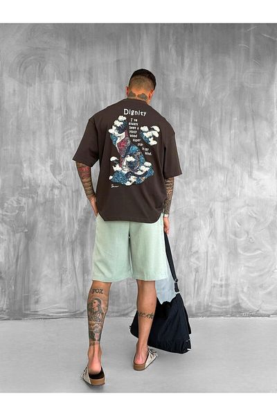 ablukaonline Ανδρικό μπλουζάκι με μπαλώματα Oversize καφέ