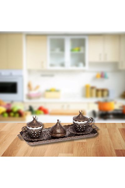 AiroBazar Crescent Dome Espresso Coffee Cup Set for 2 People with Turkish Delight Bowl and Tray Presentation