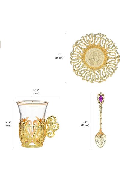 AiroBazar Ottoman Motif Tea Set 6 Pieces |   Turkish Tea Cup Presentation Set with Spoon Traditional