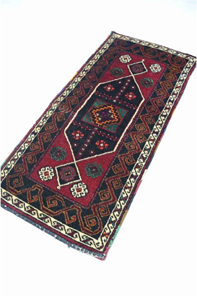 Handmade Vintage Sivas Kangal Handwoven Burgundy and Black Color Wool Pillow 56X118 cm (0.66 m²)